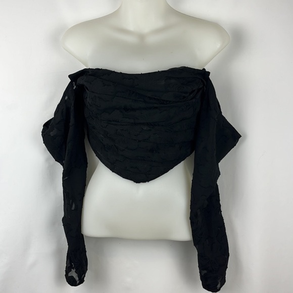 Free People Bella Black Corset Cropped Off Shoulder Top Size M - NEW - Picture 6 of 12